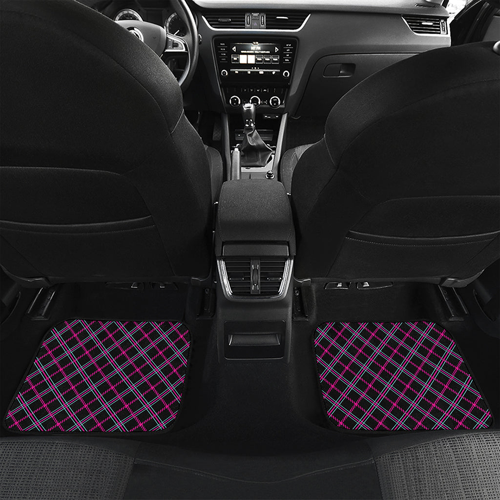 Black Pink And Blue Tartan Pattern Print Front and Back Car Floor Mats
