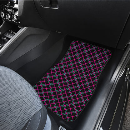 Black Pink And Blue Tartan Pattern Print Front and Back Car Floor Mats