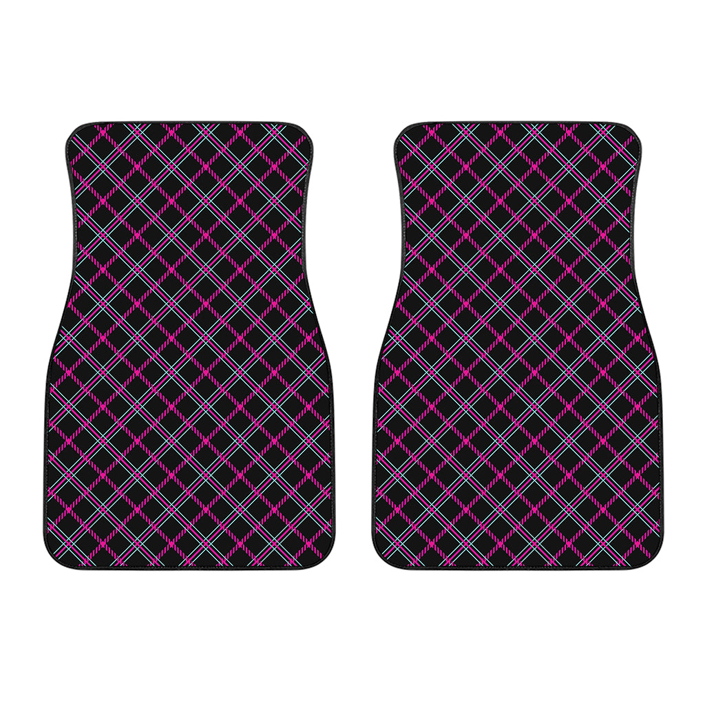 Black Pink And Blue Tartan Pattern Print Front Car Floor Mats