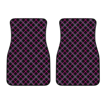 Black Pink And Blue Tartan Pattern Print Front Car Floor Mats