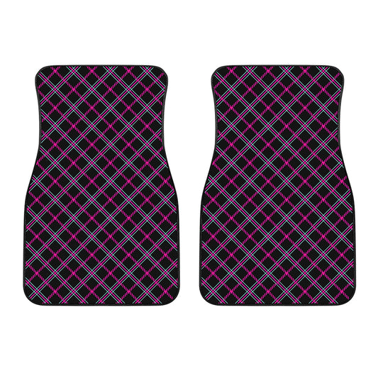 Black Pink And Blue Tartan Pattern Print Front Car Floor Mats