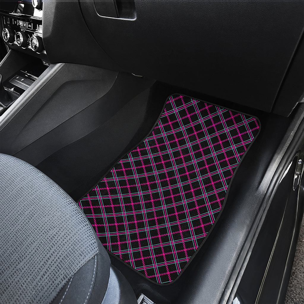 Black Pink And Blue Tartan Pattern Print Front Car Floor Mats