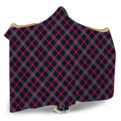 Black Pink And Blue Tartan Pattern Print Hooded Blanket