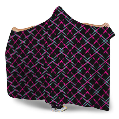 Black Pink And Blue Tartan Pattern Print Hooded Blanket