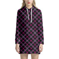Black Pink And Blue Tartan Pattern Print Pullover Hoodie Dress