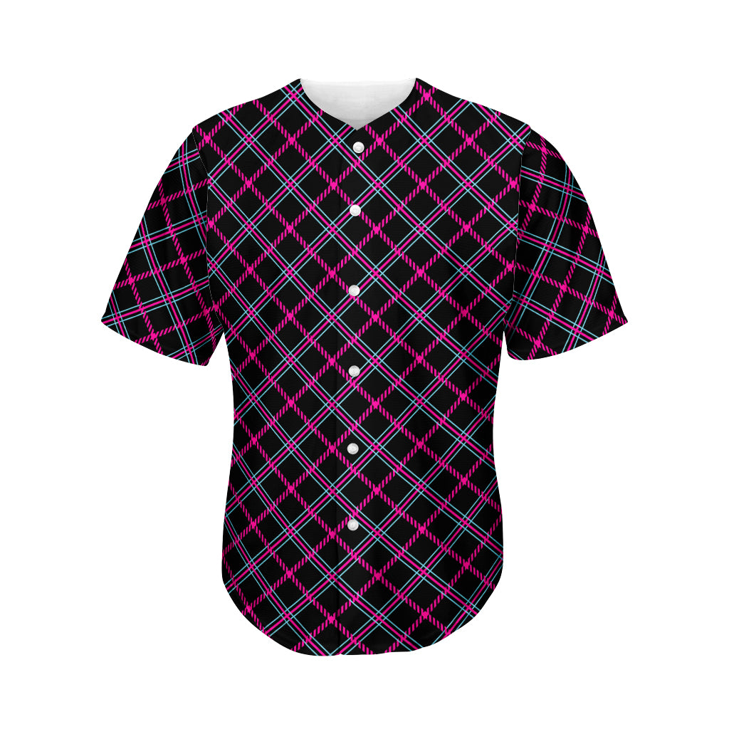 Black Pink And Blue Tartan Pattern Print Men's Baseball Jersey