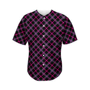 Black Pink And Blue Tartan Pattern Print Men's Baseball Jersey