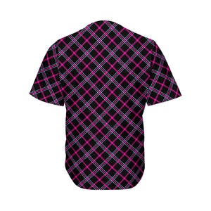 Black Pink And Blue Tartan Pattern Print Men's Baseball Jersey