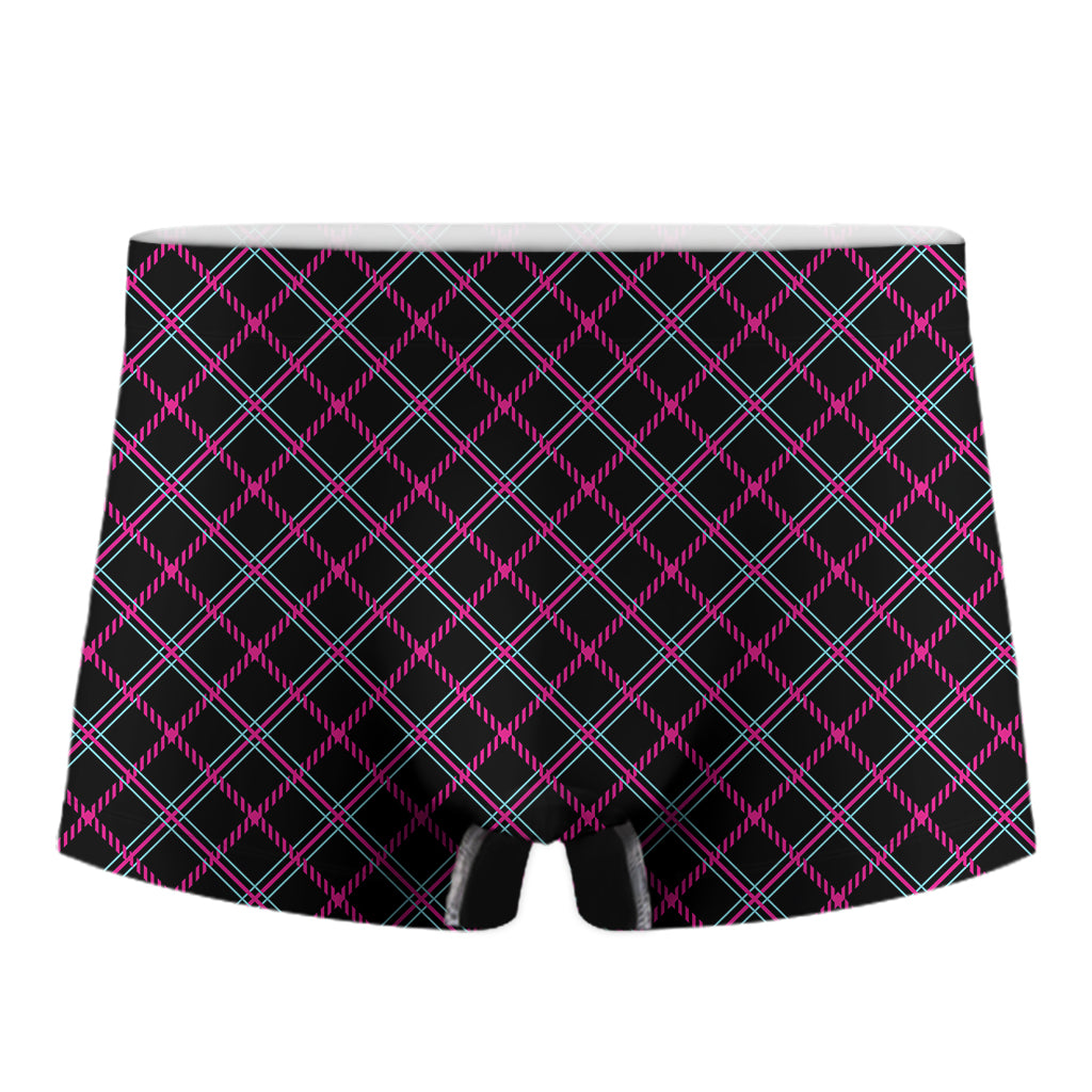 Black Pink And Blue Tartan Pattern Print Men's Boxer Briefs