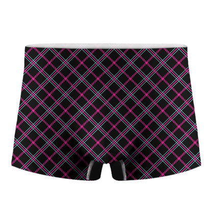 Black Pink And Blue Tartan Pattern Print Men's Boxer Briefs
