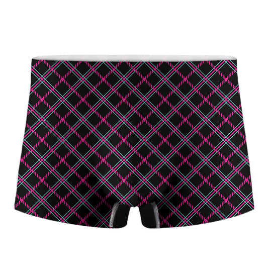 Black Pink And Blue Tartan Pattern Print Men's Boxer Briefs