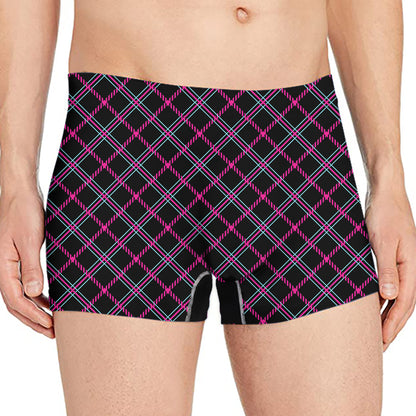 Black Pink And Blue Tartan Pattern Print Men's Boxer Briefs