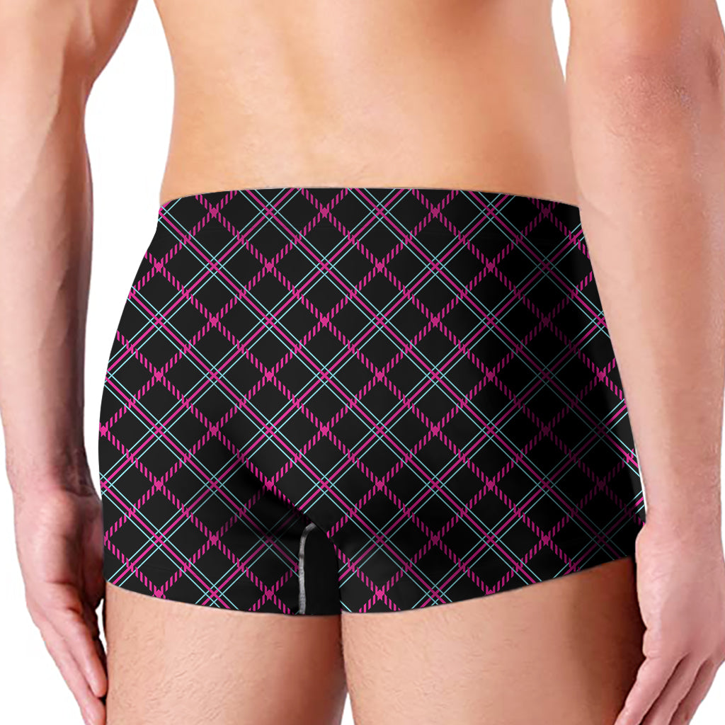Black Pink And Blue Tartan Pattern Print Men's Boxer Briefs