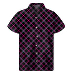 Black Pink And Blue Tartan Pattern Print Men's Short Sleeve Shirt