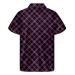 Black Pink And Blue Tartan Pattern Print Men's Short Sleeve Shirt