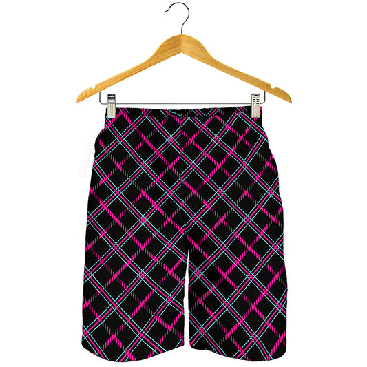 Black Pink And Blue Tartan Pattern Print Men's Shorts