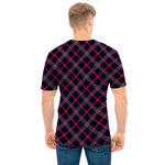 Black Pink And Blue Tartan Pattern Print Men's T-Shirt