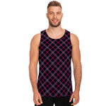 Black Pink And Blue Tartan Pattern Print Men's Tank Top