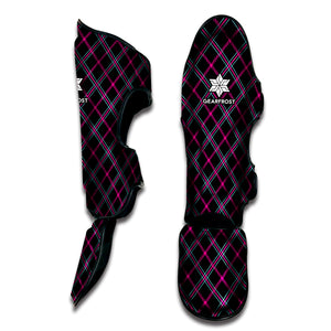 Black Pink And Blue Tartan Pattern Print Muay Thai Shin Guard