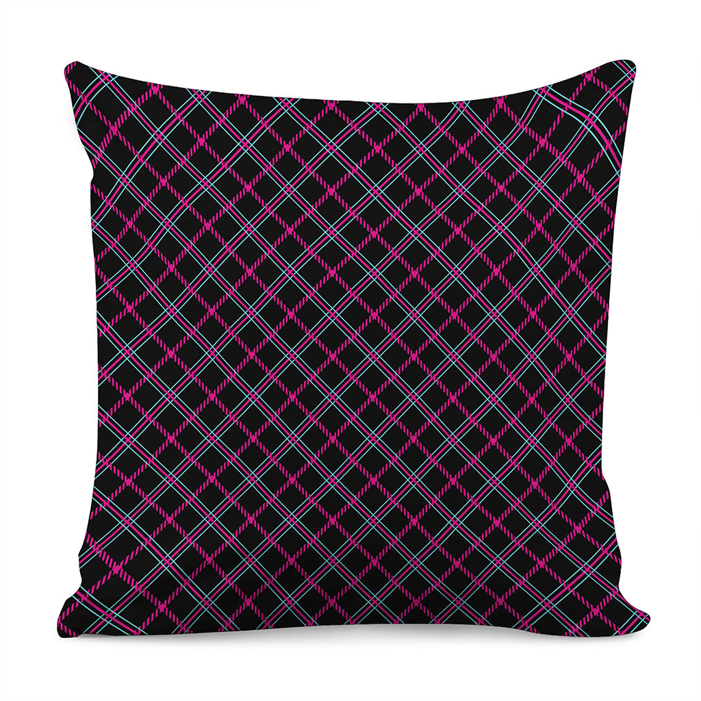 Black Pink And Blue Tartan Pattern Print Pillow Cover