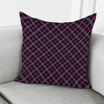 Black Pink And Blue Tartan Pattern Print Pillow Cover