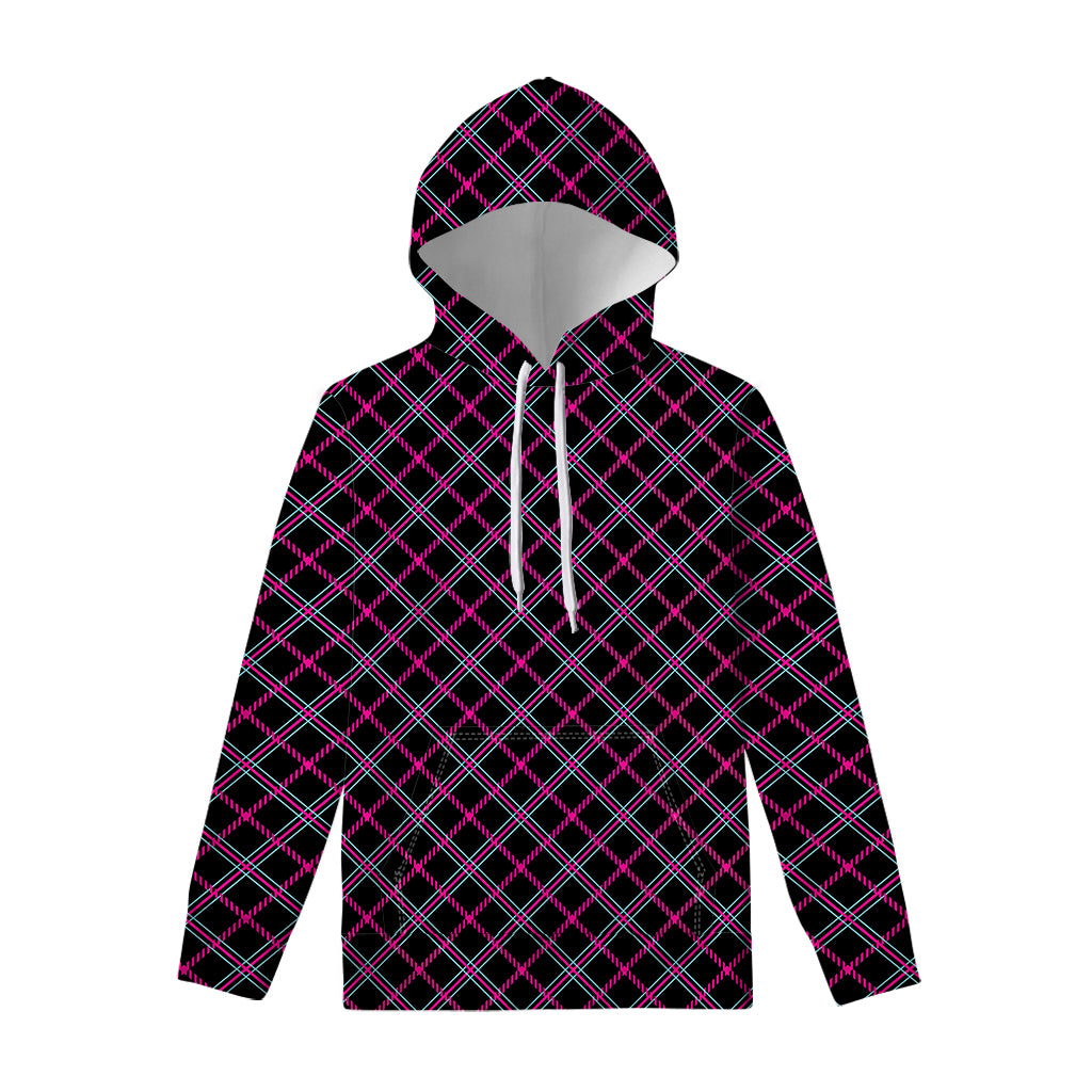 Black Pink And Blue Tartan Pattern Print Pullover Hoodie