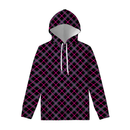 Black Pink And Blue Tartan Pattern Print Pullover Hoodie