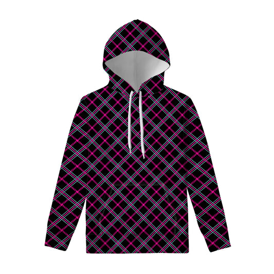Black Pink And Blue Tartan Pattern Print Pullover Hoodie