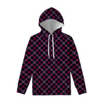 Black Pink And Blue Tartan Pattern Print Pullover Hoodie