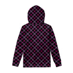 Black Pink And Blue Tartan Pattern Print Pullover Hoodie
