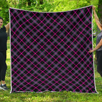 Black Pink And Blue Tartan Pattern Print Quilt