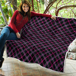 Black Pink And Blue Tartan Pattern Print Quilt