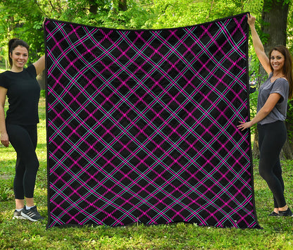 Black Pink And Blue Tartan Pattern Print Quilt