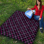 Black Pink And Blue Tartan Pattern Print Quilt