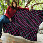Black Pink And Blue Tartan Pattern Print Quilt