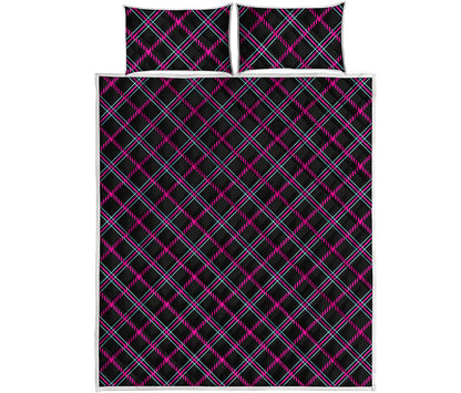 Black Pink And Blue Tartan Pattern Print Quilt Bed Set