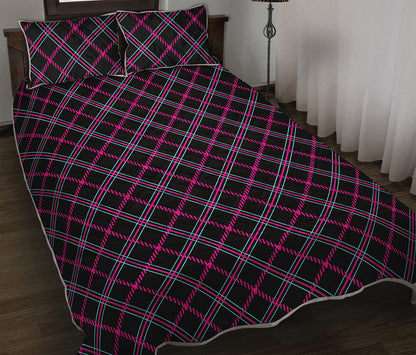 Black Pink And Blue Tartan Pattern Print Quilt Bed Set