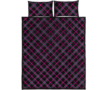Black Pink And Blue Tartan Pattern Print Quilt Bed Set