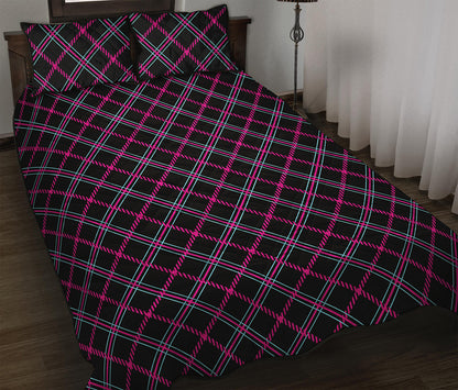 Black Pink And Blue Tartan Pattern Print Quilt Bed Set