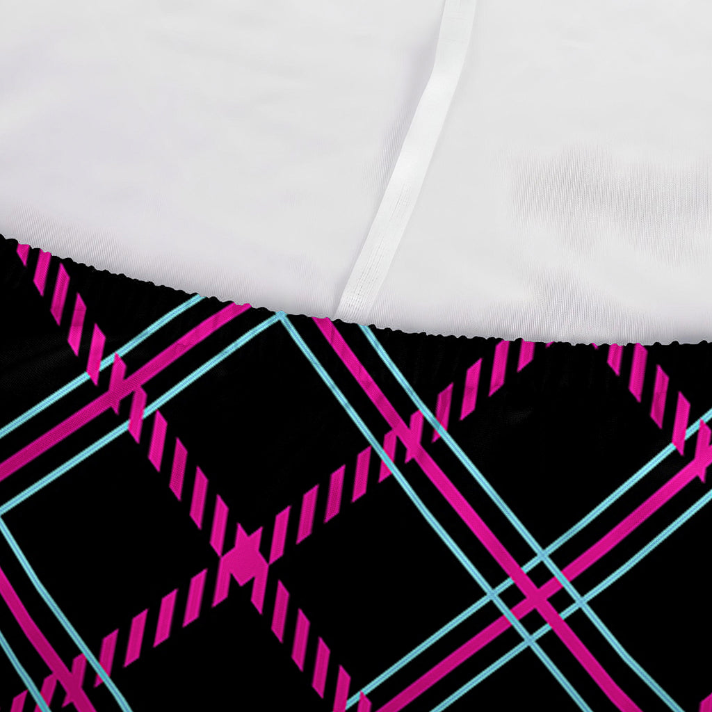 Black Pink And Blue Tartan Pattern Print Sofa Cover