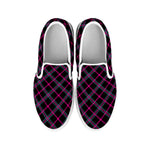 Black Pink And Blue Tartan Pattern Print White Slip On Shoes