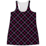 Black Pink And Blue Tartan Pattern Print Women's Racerback Tank Top