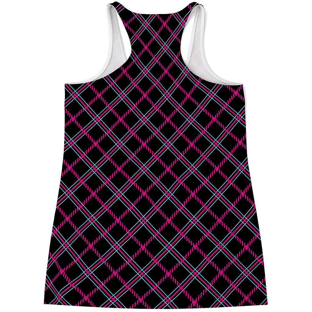 Black Pink And Blue Tartan Pattern Print Women's Racerback Tank Top