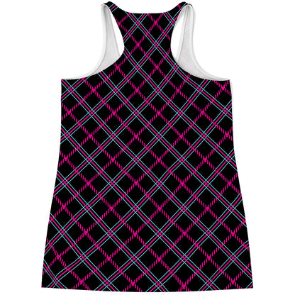 Black Pink And Blue Tartan Pattern Print Women's Racerback Tank Top