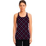 Black Pink And Blue Tartan Pattern Print Women's Racerback Tank Top