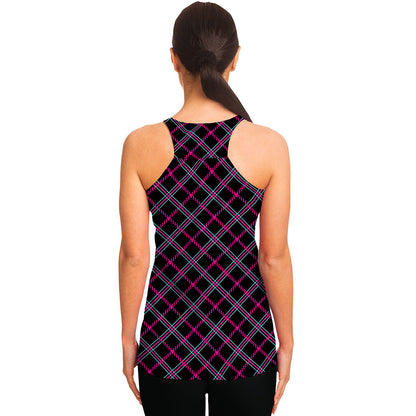 Black Pink And Blue Tartan Pattern Print Women's Racerback Tank Top