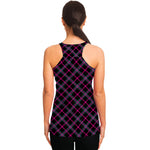 Black Pink And Blue Tartan Pattern Print Women's Racerback Tank Top