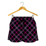 Black Pink And Blue Tartan Pattern Print Women's Shorts