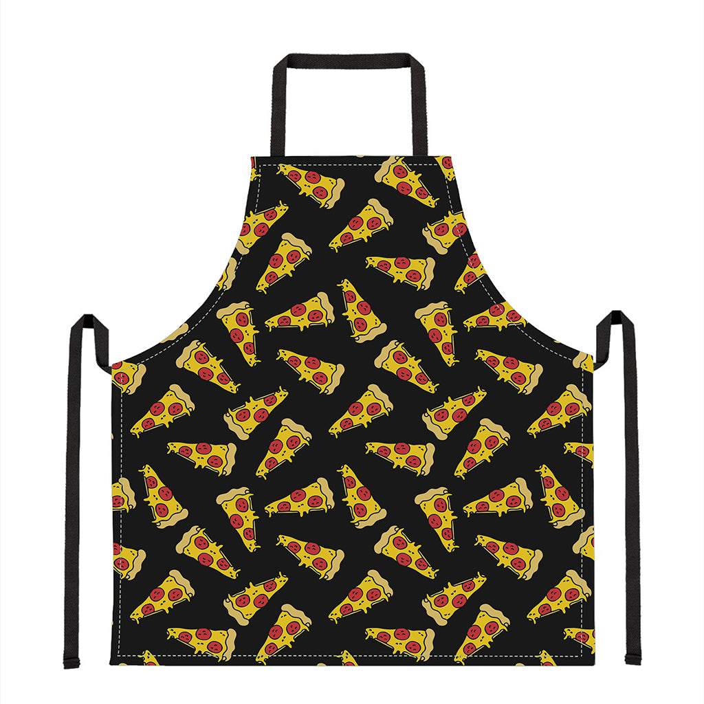 Black Pizza Pattern Print Apron