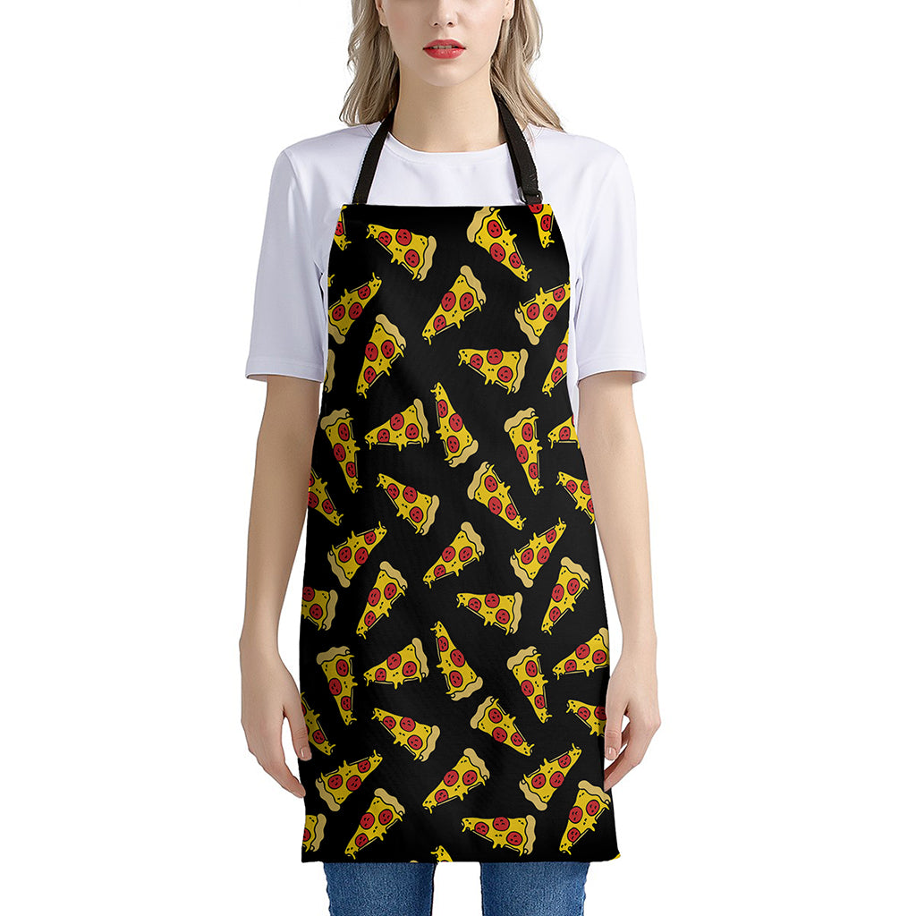 Black Pizza Pattern Print Apron